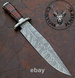Custom Hand Made Damascus Steel Bowie Knife /real Micarta Handle