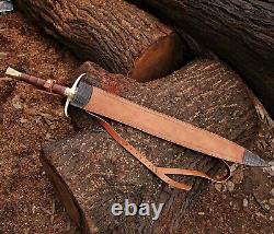 Custom HandMade Damascus Steel sharp Blade/Warppped Laether Handle Hunting Sword