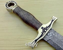 Custom HandMade TopSteel Damascus Steel 29 Sword Rose Wood Handle Brass Tattoos