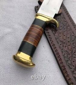 Custom Handmade Carbon Steel Bowie Knife WithBrass Guards &Micarta Handle & Sheath