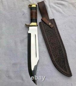 Custom Handmade Carbon Steel Bowie Knife WithBrass Guards &Micarta Handle & Sheath