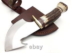 Custom Handmade D2 Steel Dagger Knife with Brass Guard and Stag Horn Handle
