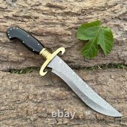 Custom Handmade D2 Steel Etched Bowie knife with Black Micarta and Brass Handle