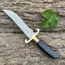 Custom Handmade D2 Steel Etched Bowie knife with Black Micarta and Brass Handle