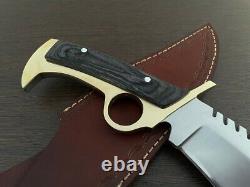 Custom Handmade D2 Steel Knife 12 Hunting/Survival Knife with Brass/Wood Handle