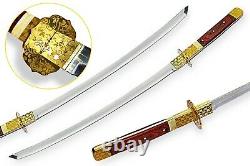 Custom Handmade D2 Tool Steel Samurai Sword Katana Sword With Brass Handle