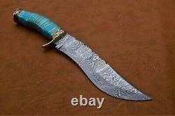 Custom Handmade Damascus Bowie Knife Handle Made By Brass Clip And Resin Sheet