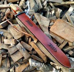 Custom Handmade Damascus Steel 24 Sword With Olive Wood Handle and Brass Spacer