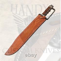Custom Handmade Damascus Steel Blade Huntingbowie Sword With Wood, Brass Handle