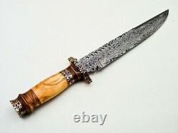 Custom Handmade Damascus Steel Bowie Knife Olive Wood & Brass handle