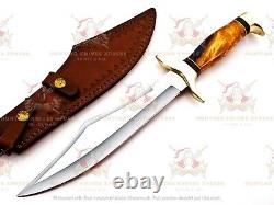Custom Handmade Damascus Steel Camping Hunting Knife Acrylic & Brass Handle Gift