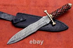 Custom Handmade Damascus Steel Hunting Dagger knife with Wood and Brass Handle