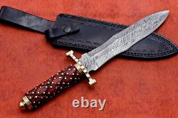 Custom Handmade Damascus Steel Hunting Dagger knife with Wood and Brass Handle