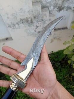 Custom Handmade Damascus Steel Hunting Knife/black Rasin And Brass Handle/sheath