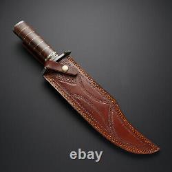 Custom Handmade Damascus Steel Hunting Knife/rose Wood, Brass&steel Clip Handle