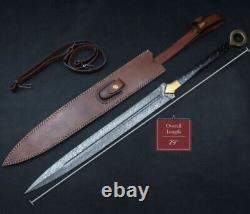 Custom Handmade Damascus Steel Hunting Sword Fix Blade Wood & Brass Handle
