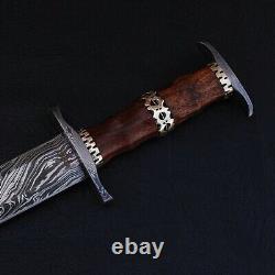 Custom Handmade Damascus Steel Hunting Sword Fix Blade Wood & Brass Handle