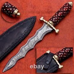 Custom Handmade Damascus Steel Hunting Zigzager knife with Wood and Brass Handle