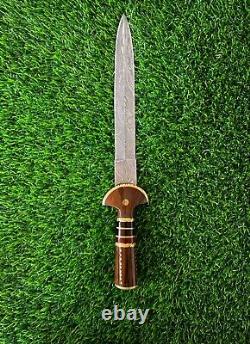 Custom Handmade Damascus Steel Mini Sword Knife with wood and brass work Handle