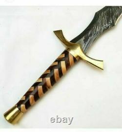 Custom Handmade Damascus Steel Sword & Beautiful Wooden Handle With Brass Guard