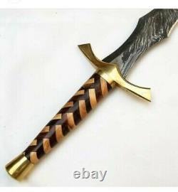 Custom Handmade Damascus Steel Viking Sword With Wooden Handle And Brass Guard