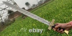 Custom Handmade Damascus Steel Viking Sword With brass micarta handle battle swd