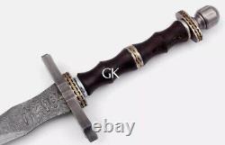 Custom Handmade Damascus Steel Viking Sword With brass wood handle battle sword