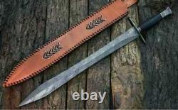 Custom Handmade Damascus Steel30'' Fire Pattern Viking Sword Brass Spacer Handle