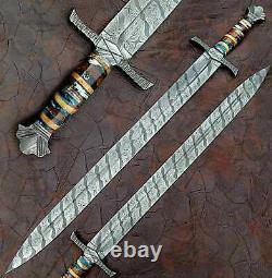 Custom Handmade Damascus Sword Handle Made By Damascus Clip And Resin Sheet
