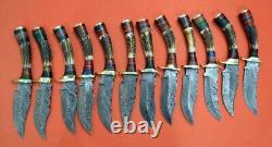 Custom Handmade Damascus steel Stag Handle Knives Lot of 10 with sheaths