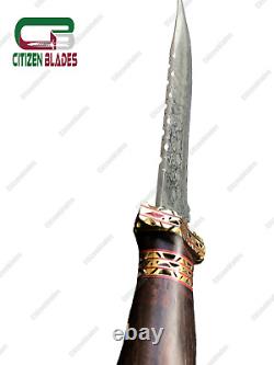 Custom Handmade Damascus steel hunting knife. Wooden handle and brass spacer. US