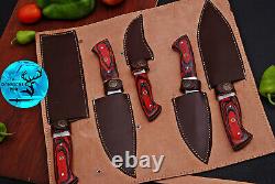 Custom Handmade Forged Damascus Steel Chef Knife Kitchen Knife Set 1080