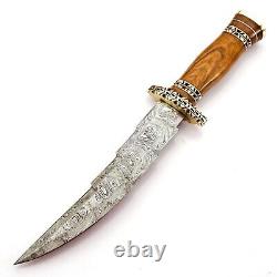 Custom Handmade Forged Damascus Steel Hunting Knife With Wood And Brass Handle
