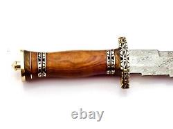 Custom Handmade Forged Damascus Steel Hunting Knife With Wood And Brass Handle