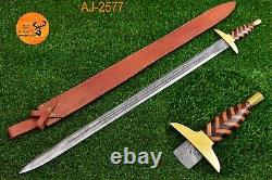 Custom Handmade Forged Damascus Steel Sword Wood & Brass Guard Handle 2577