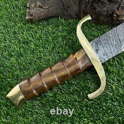 Custom Handmade Forged Damascus Steel Viking Sword With Wood & Brass Handle