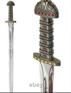 Custom Handmade Forged Damascus Steel Viking Sword With Wood & Brass Handle