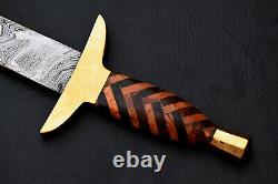 Custom Handmade Forged Damascus Steel Viking Sword Wood & Brass Handle 2577