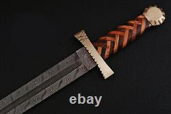 Custom Handmade Hand Forged Damascus Steel Viking Sword With Brass & Wood Handle
