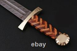 Custom Handmade Hand Forged Damascus Steel Viking Sword With Brass & Wood Handle