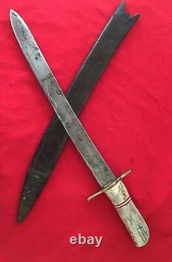Custom Knife From Antique Sword-Brass Guard Bone Handle-Excellent Restoration