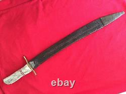 Custom Knife From Antique Sword-Brass Guard Bone Handle-Excellent Restoration