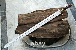 Custom Made Damascus Sword Hunting Knife With Wooden Handle Brass pins AS-74