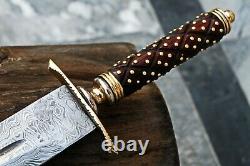 Custom Made Damascus Sword Hunting Knife With Wooden Handle Brass pins AS-74