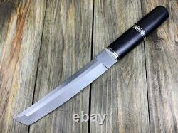 Custom handmade J-2 steel 15Tanto knife black resin handle with brass clip