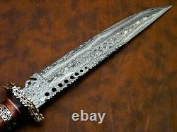 Custom handmade damascus steel 15 bowie knife rose wood handle with brass clip