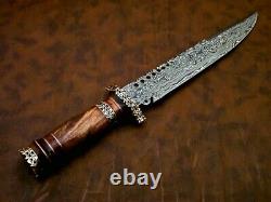 Custom handmade damascus steel 15 bowie knife rose wood handle with brass clip