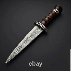 Custom handmade damascus steel 15 dagger knife BRASS & ROSE WOOD HANDLE