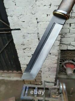 Custom handmade high carbon steel 14 tanto knife rosewood handle brass clip