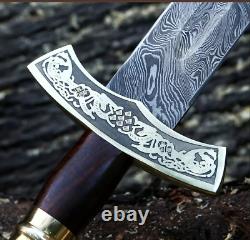 Custom made Long Damascus Steel Medieval/Viking Sword With Rose Wood Handle